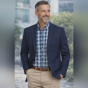 Lands End Plaid Shirt Mens XL Blue Green Button Down Casual Work Office Dadcore